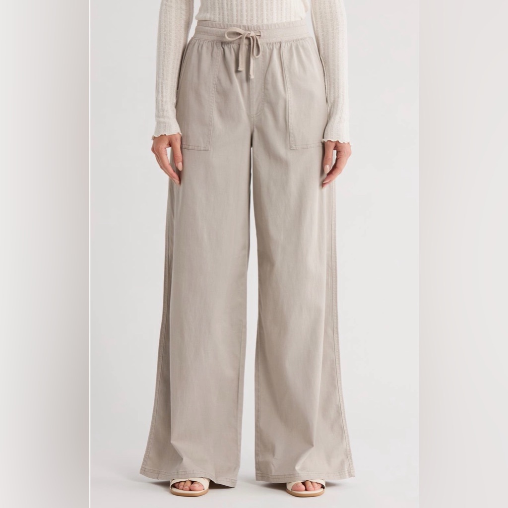Splendid Nwt Twill/Linen Wide-Leg High-Rise Pants, Light Taupe, Khaki